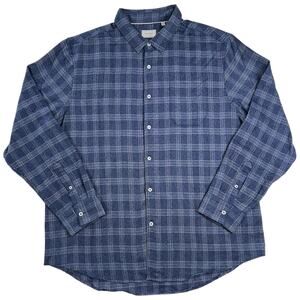 7 Diamonds Luxe Soft Blue Plaid Button Down Shirt  Casual Long Sleeve - XXL